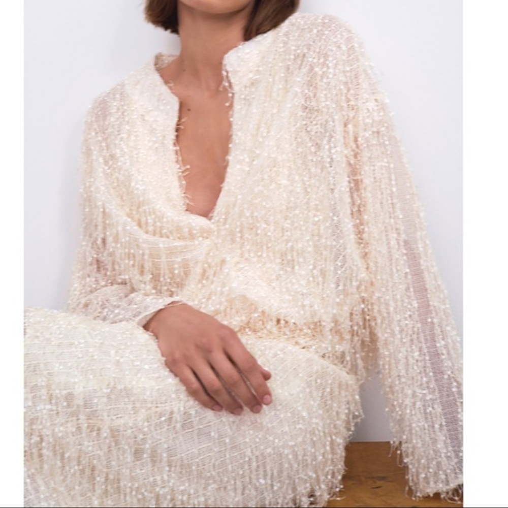 Zara Cream Textured Knit Dress